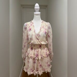 LoveShackFancy Cream and Pink Floral Long Sleeve Dress